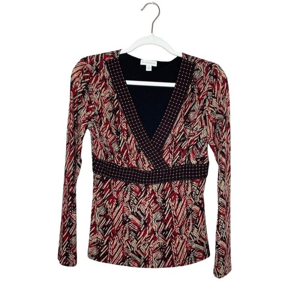 Charter Club Printed V-neck Blouse Black Red Size Small Sz S - Picture 1 of 5